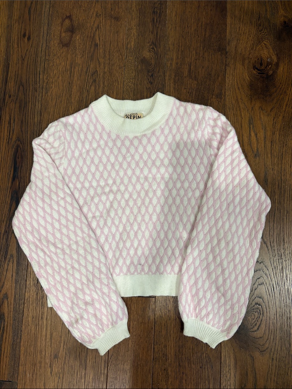 Pepin Pink & White Textured Crewneck Sweater